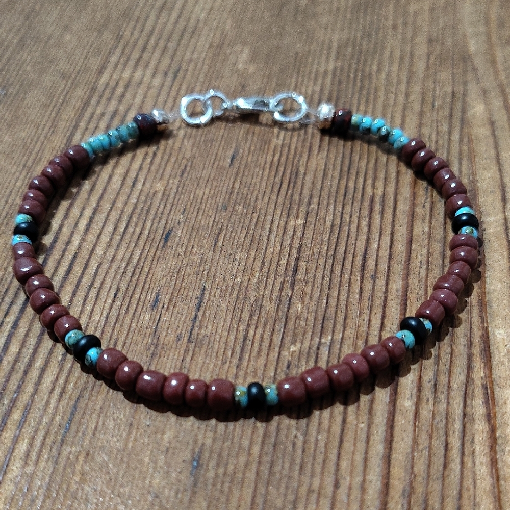 Men's 8 Inch Brown Beaded Beach Bracelet, Handmade Men's Bracelet